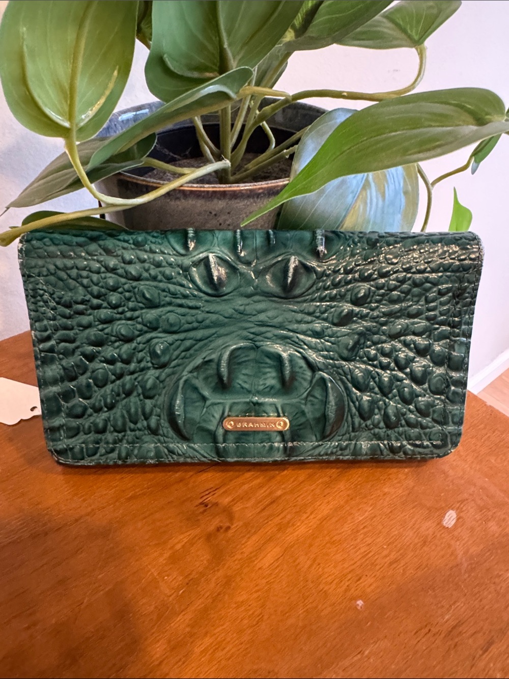 Brahmin Teal Green Croc-Embossed Leather Clutch